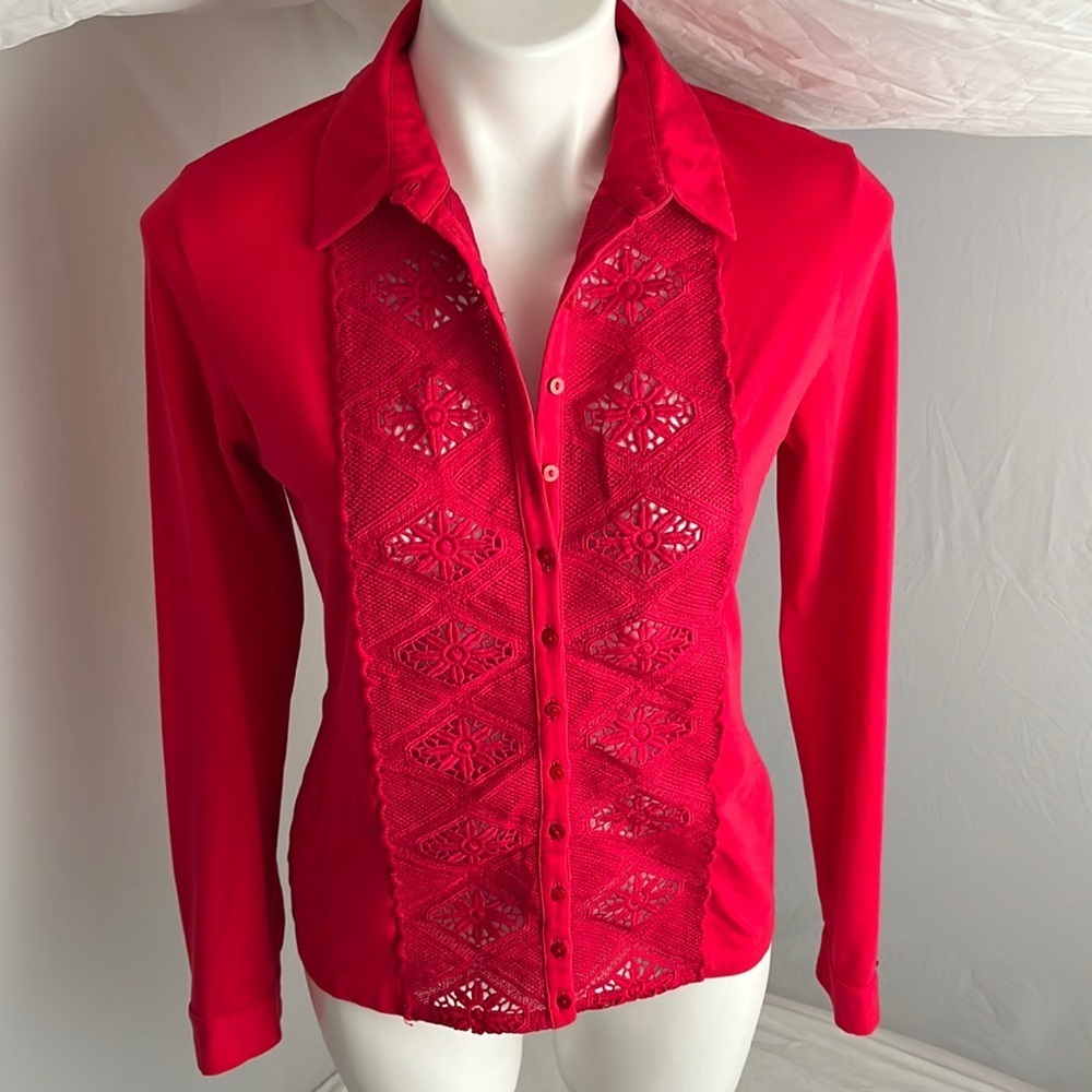Anne Fontaine Crochet Front Fitted Stretch Button Down Shirt